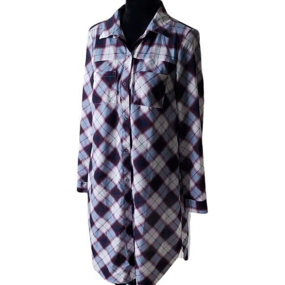 Prana Plaid Maroon Flint Maxi Tunic Size Small - Picture 5 of 11